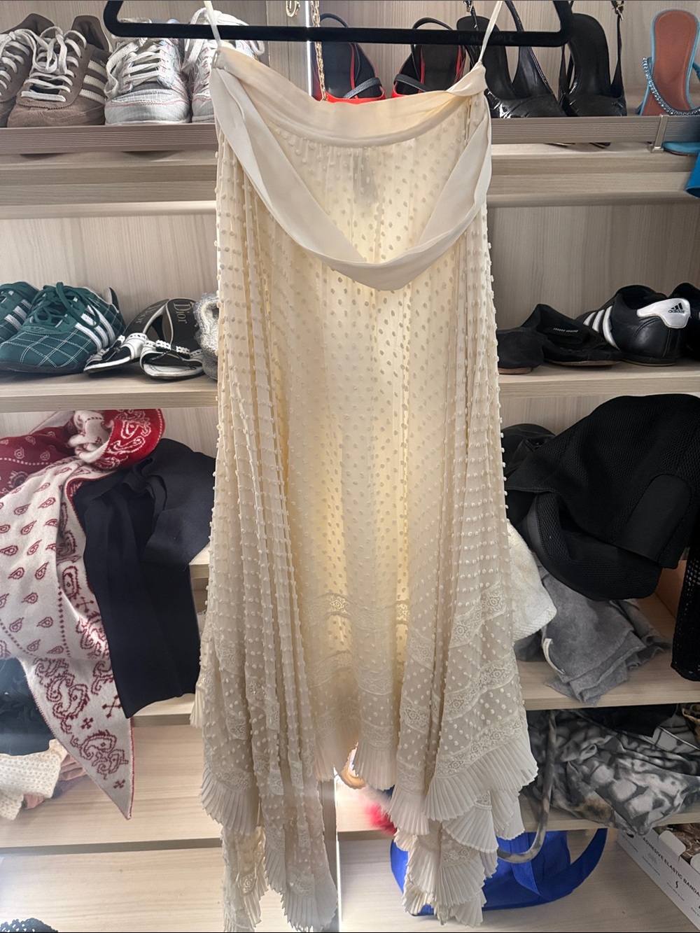 Zimmermann Cream Ivory Maxi Skirt with Textured Dot and Pleated Hem